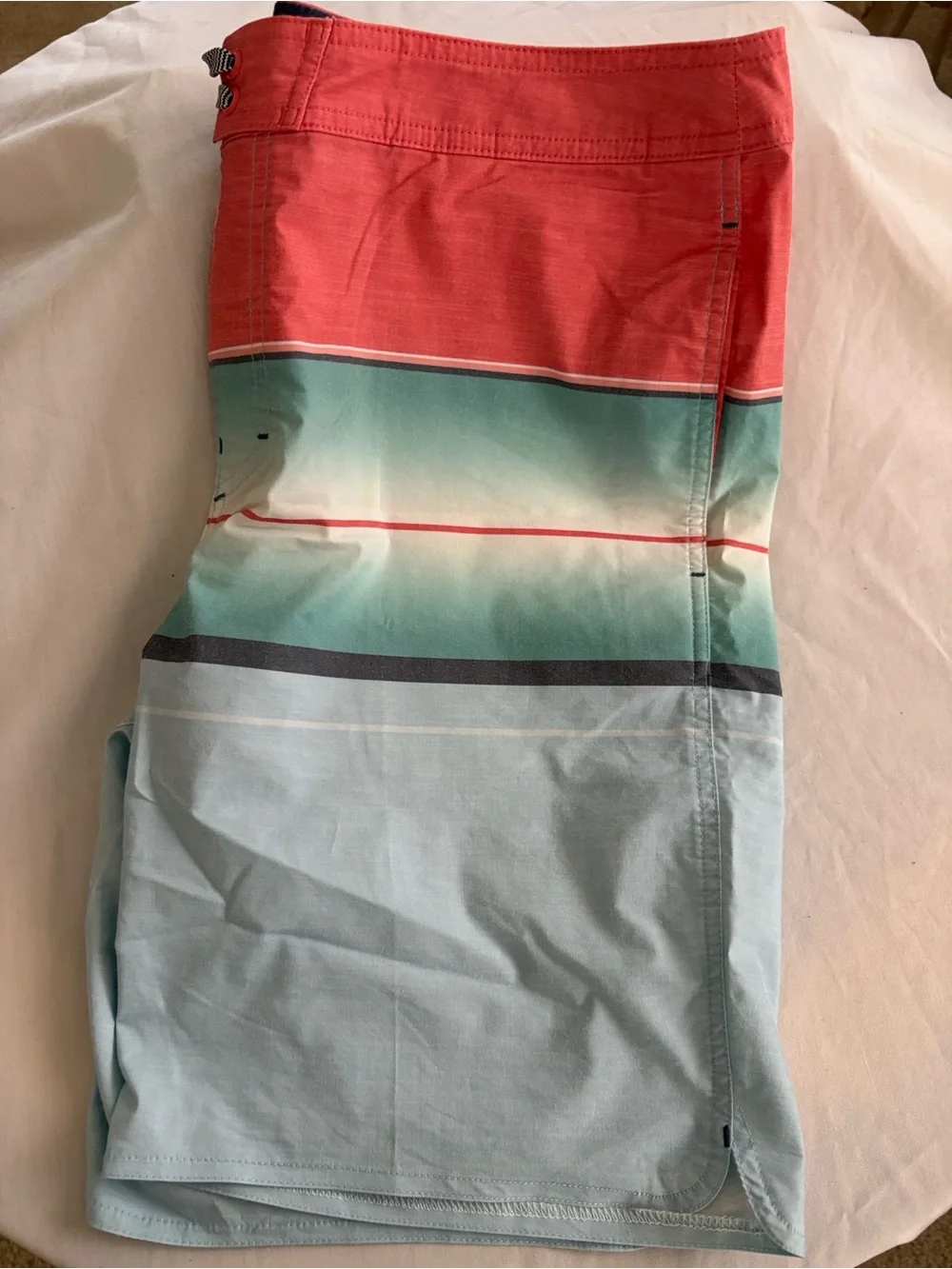 Goodfellow & Co Coral, Aqua and Light Blue Stripe Swim Trunk Board Shorts Sz 36